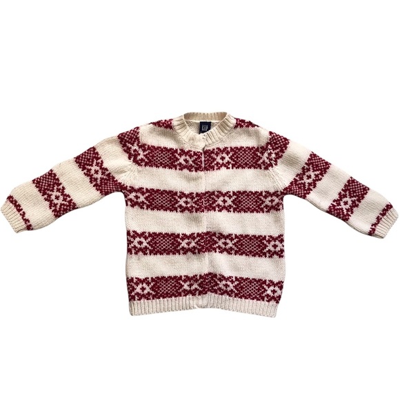 GAP Other - Baby Gap 12-18Mo Red Off-White Sweater Snap Front Cardigan Knit Wool